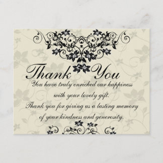 Black and White Floral Wedding Thank You Card