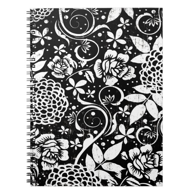 Black and White Floral William Morris Notebook (Front)