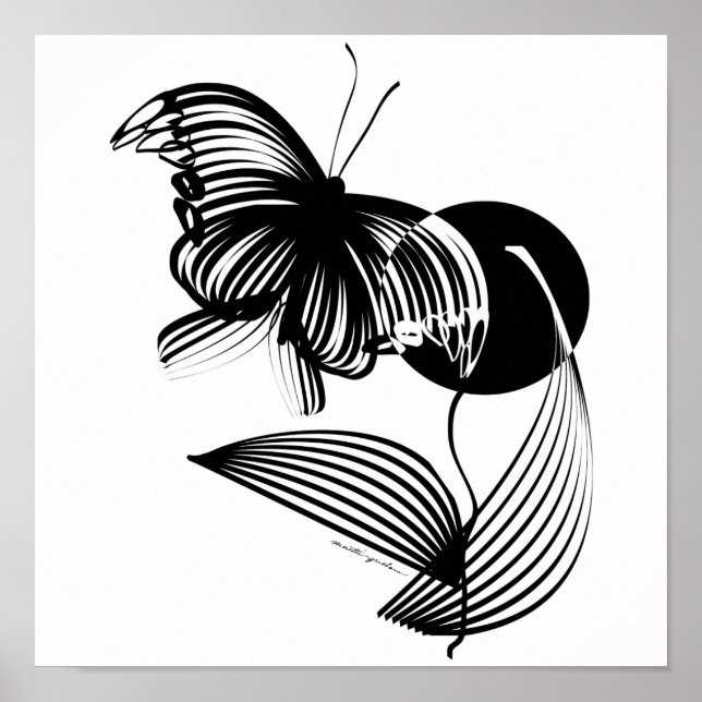 Black and White Floral with Butterfly Poster (Front)