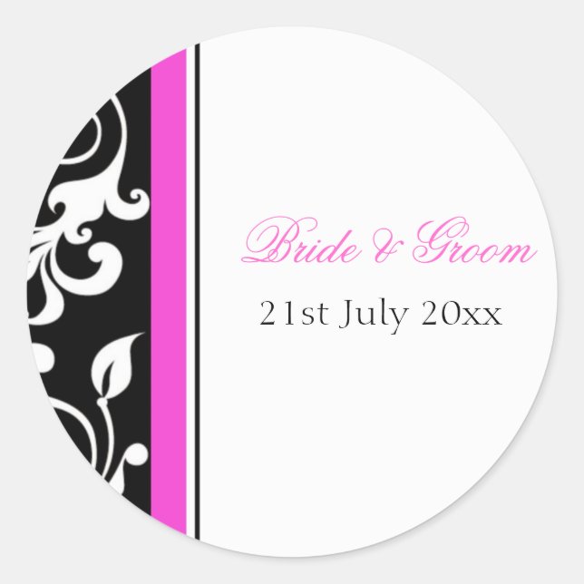 Black And White Floral With Hot Pink Favour Label (Front)