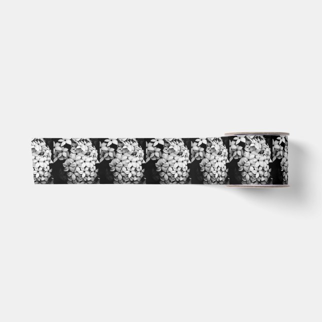 black and white florals satin ribbon (Front)