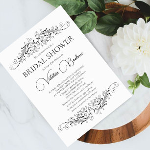 Black and White Flourish Elegance Bridal Shower Invitation