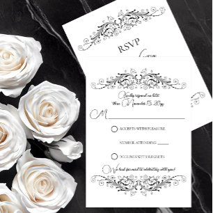 Black and White Flourish Elegance RSVP Card