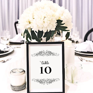 Black and White Flourish Elegance Table Number