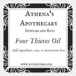 Black and White Flourish Spell Oil Label