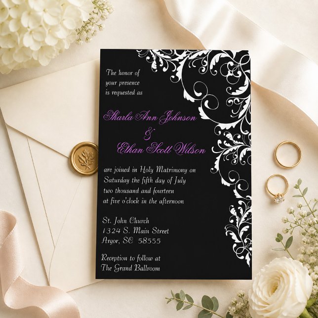Black and White Flourish Wedding Invitation (Black and White Flourish Wedding Invitation)