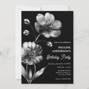 Black and White flower Birthday Invitation