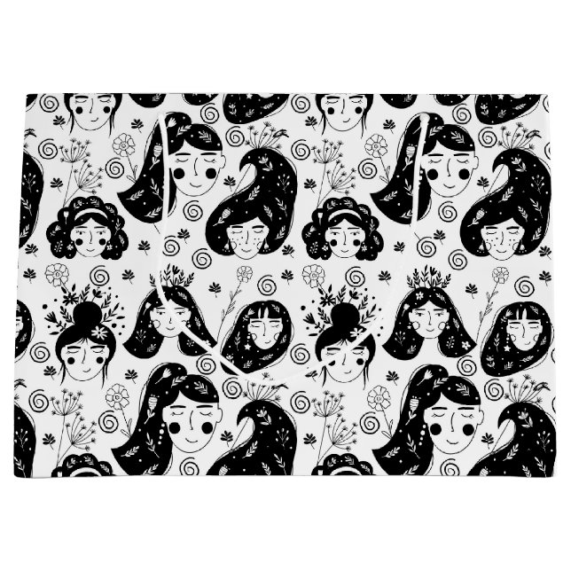 Black and White Flower Child Girl Gift Bag (Front)