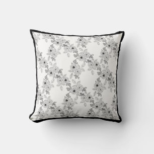 Black and white flower Damask pillow