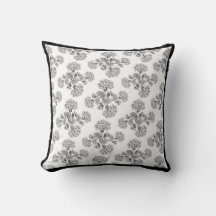 Black and white flower Damask pillow