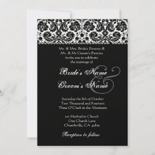 BLACK and WHITE Flower Damask Wedding Invitation
