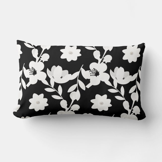 black and white flower design lumbar cushion (Front)
