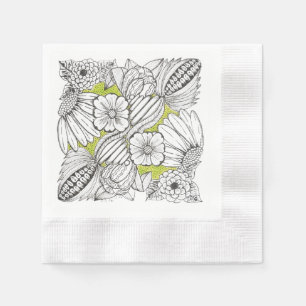Black-and White Flower Doodle Paper Napkin