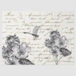 Black and White Flower Dragonfly Decoupage Vintage Tissue Paper<br><div class="desc">A dragonfly makes his way through the wildflowers. Black and white illustrations on a French script parchment background. Good for your next decoupage project.</div>