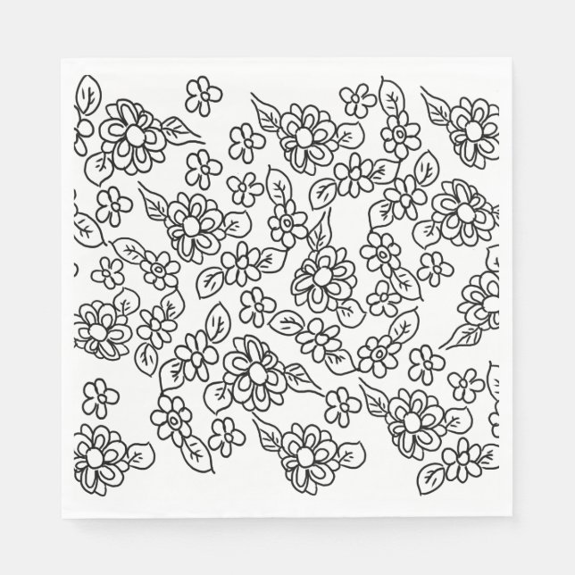 Black and white flower drawing napkin (Front)