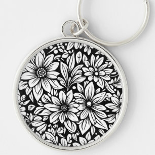 black and white flower keychain