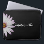 Black and White Flower Name Laptop Sleeve<br><div class="desc">This custom laptop sleeve is decorated with an elegant black and white design with a white daisy on the left and your name in script in the centre</div>