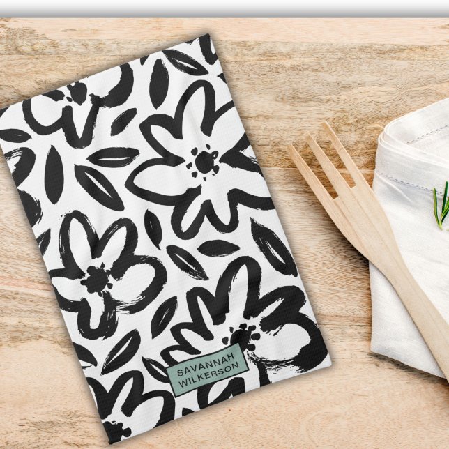 Black and white flower name tea towel (Creator Uploaded)