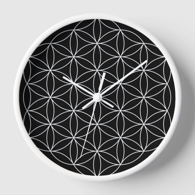 Black and White Flower of LIfe Wall Clock (Front)