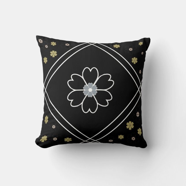 Black and white flower pattern cushion (Front)