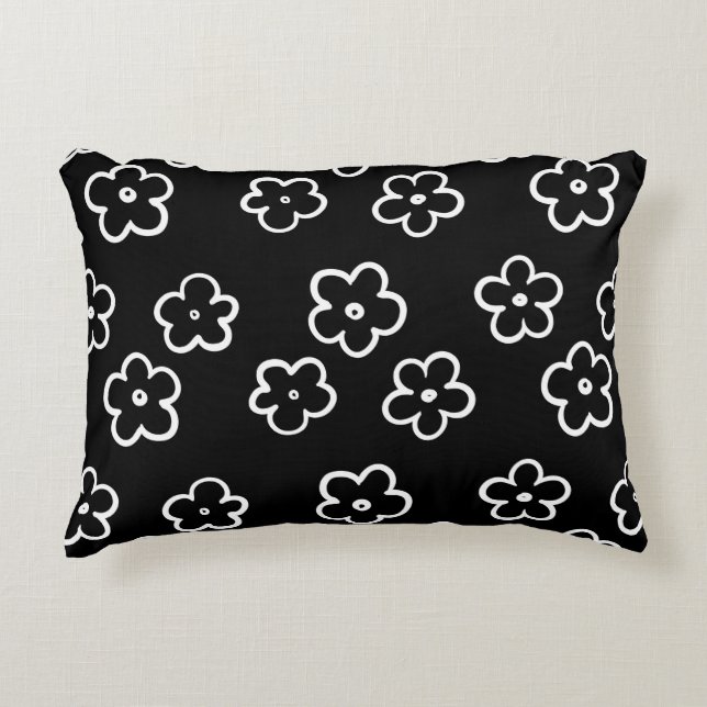 Black and White Flower Pattern Decorative Cushion (Front)