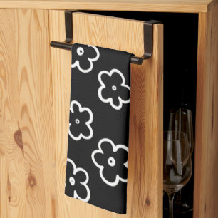 Black and White Flower Pattern Tea Towel