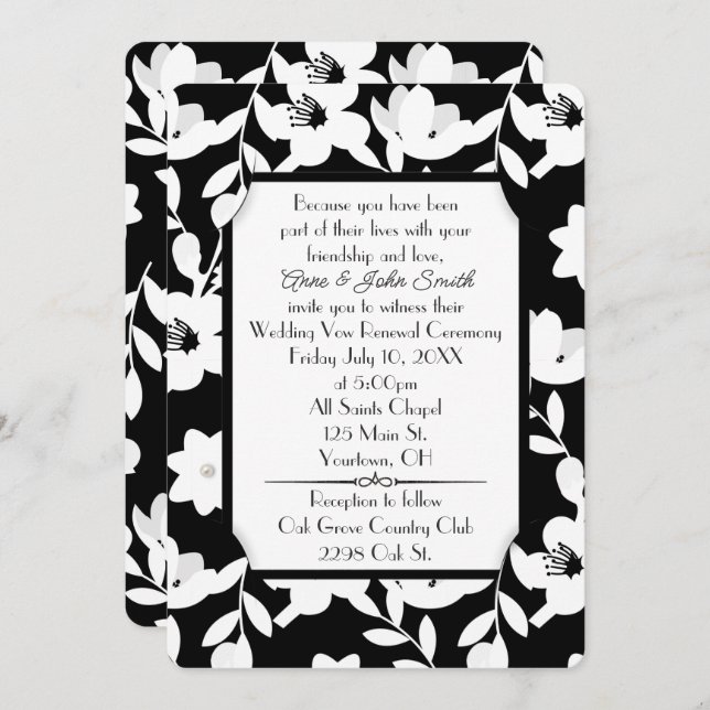 Black and White Flower Vow Renewal Invitation (Front/Back)