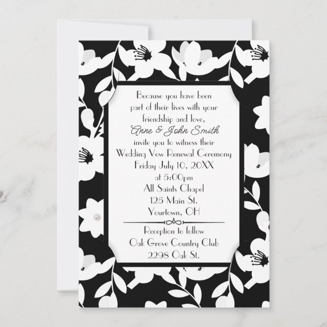 Black and White Flower Vow Renewal Wedding  Invitation (Front)