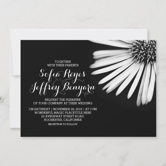 Black and white flower wedding invitations (Front)