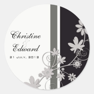 Black and White Flower Wedding Sticker