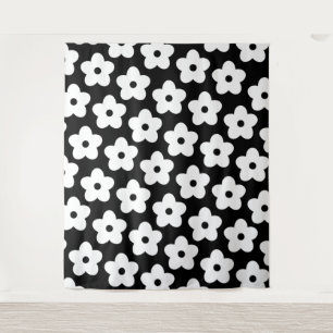 Black and White Flower Y2K Pattern Tapestry