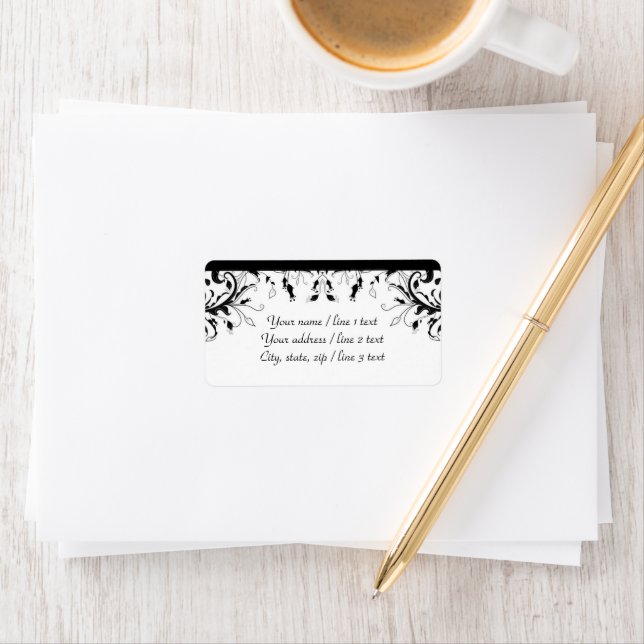 Black and White Flowering Vines | Custom Address Label (Insitu)