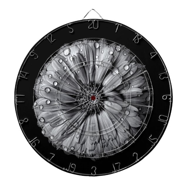 Black And White Flowers 10 Dartboard (Front)