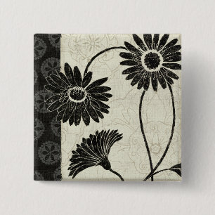 Black and White Flowers 15 Cm Square Badge