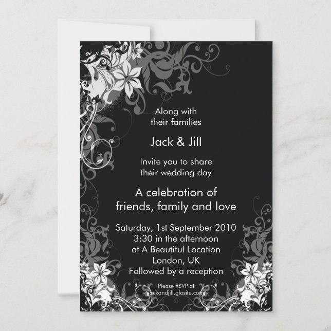 Black and White Flowers 5x7 Invitation (Front)