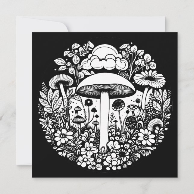 Black and White Flowers and Mushrooms Vintage (Front)