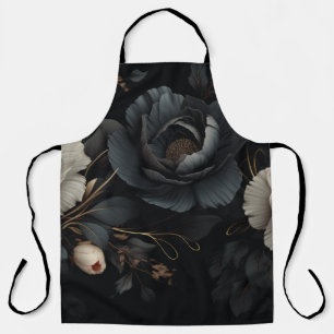 Black and White Flowers Apron