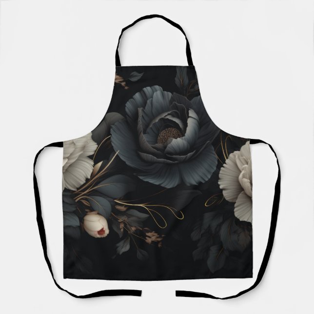 Black and White Flowers Apron (Front)