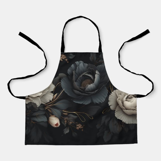 Black and White Flowers Apron (Front)