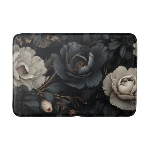Black and White Flowers Bath Mat