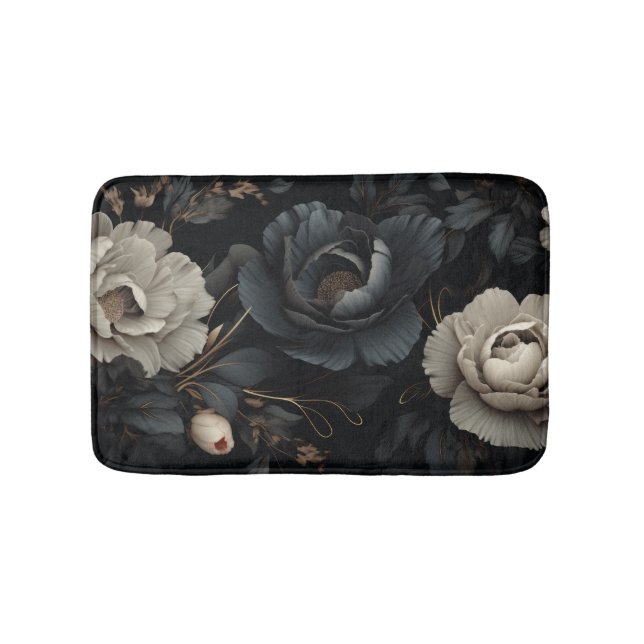 Black and White Flowers Bath Mat (Front)