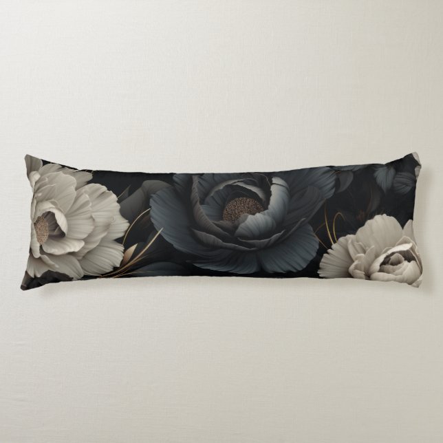 Black and White Flowers Body Cushion (Front)