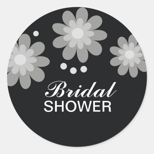 Black And White Flowers Bridal Shower Favours Seal (Front)