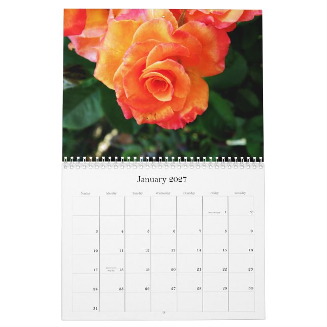 black and white flowers calendar (Jan 2027)