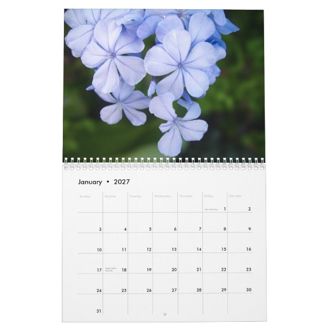 black and white flowers calendar (Jan 2027)