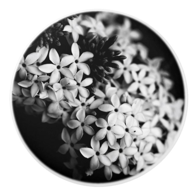 Black and White Flowers Ceramic Knob (Front)