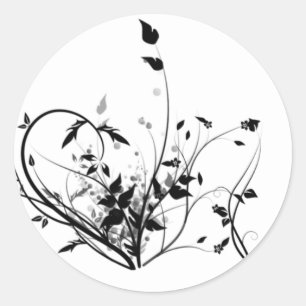 Black And White Flowers Classic Round Sticker