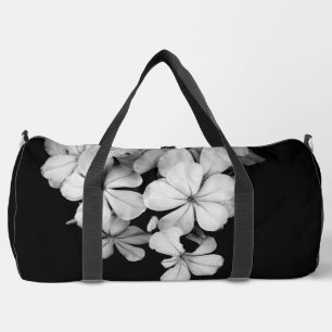 Black and white flowers close-up duffle bag