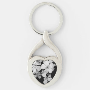 Black and white flowers close-up key ring