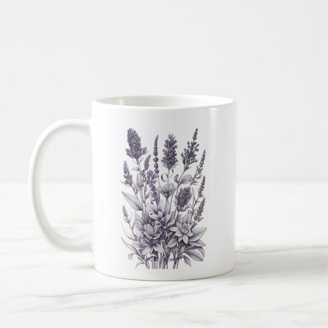 Black and White Flowers Coffee Mug (Left)